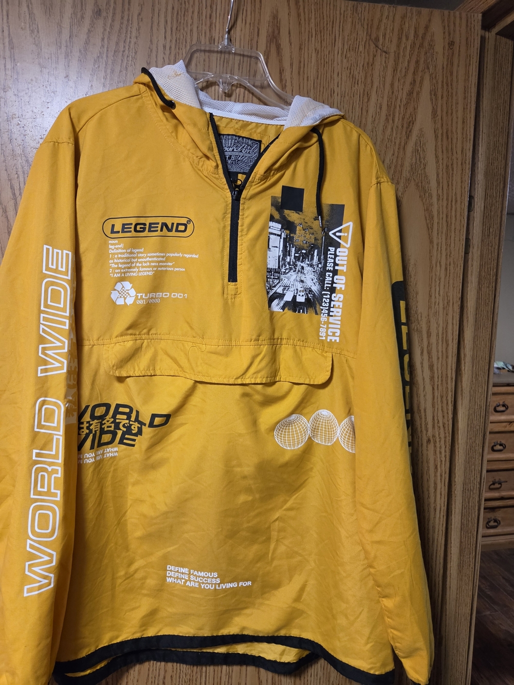 Yellow Graphic Pullover Anorak Jacket Size Mens Large Cycling Type